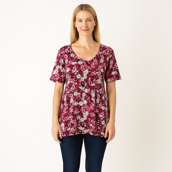 LuLaRoe Tops - 2/$30 NWT LulaRoe Perfect Tee Floral Print Red XS #A0427 TRB3